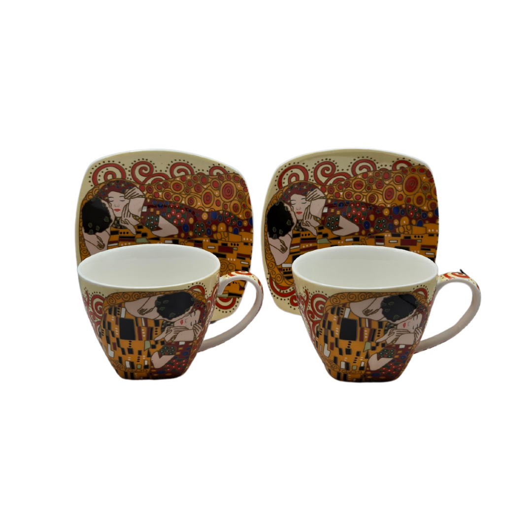 The Kiss Fine Bone China Cup & Saucer Set of 2 - 220ml Gustav Klimt Design V1026-KLCCW1538CS
