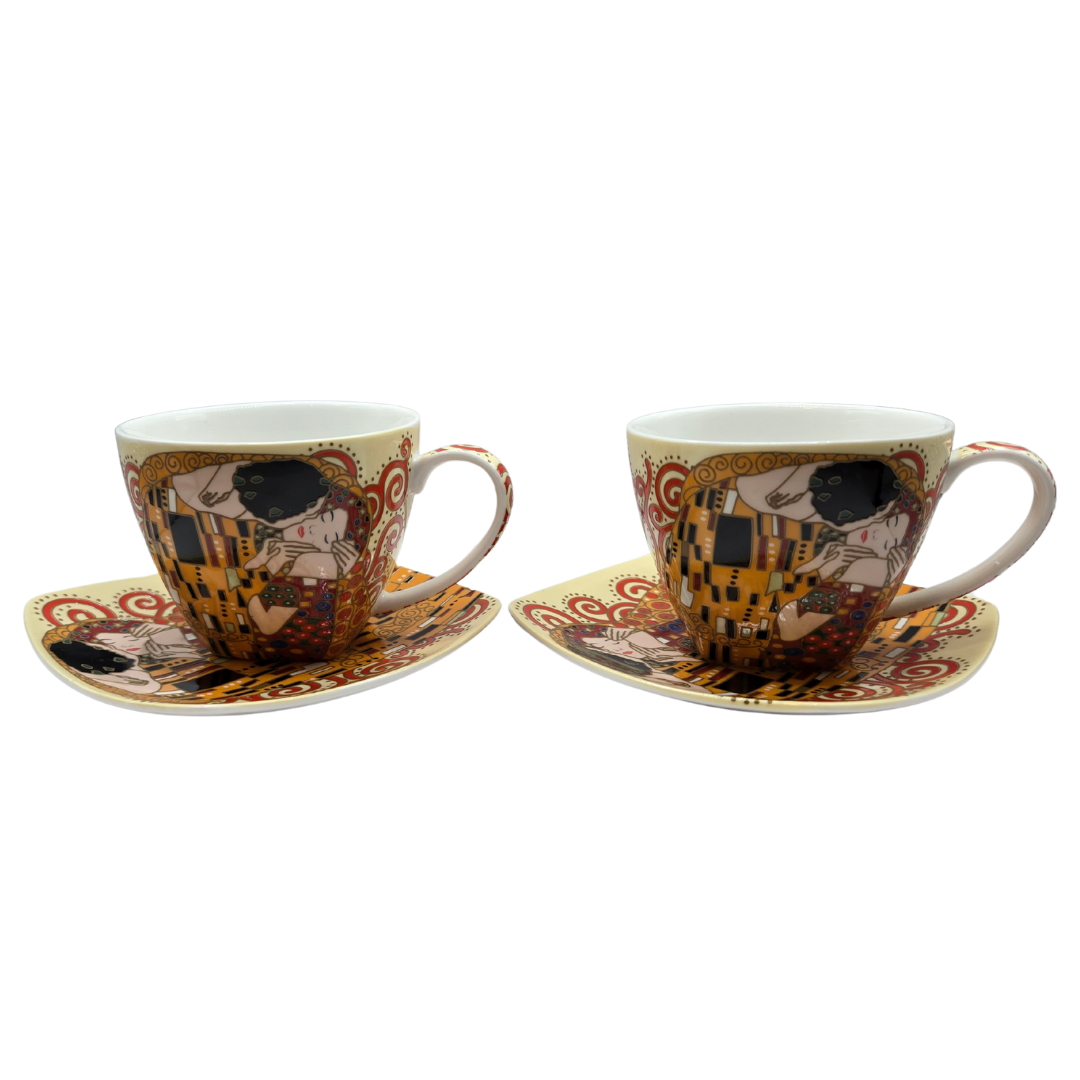 The Kiss Fine Bone China Cup & Saucer Set of 2 - 220ml Gustav Klimt Design V1026-KLCCW1538CS