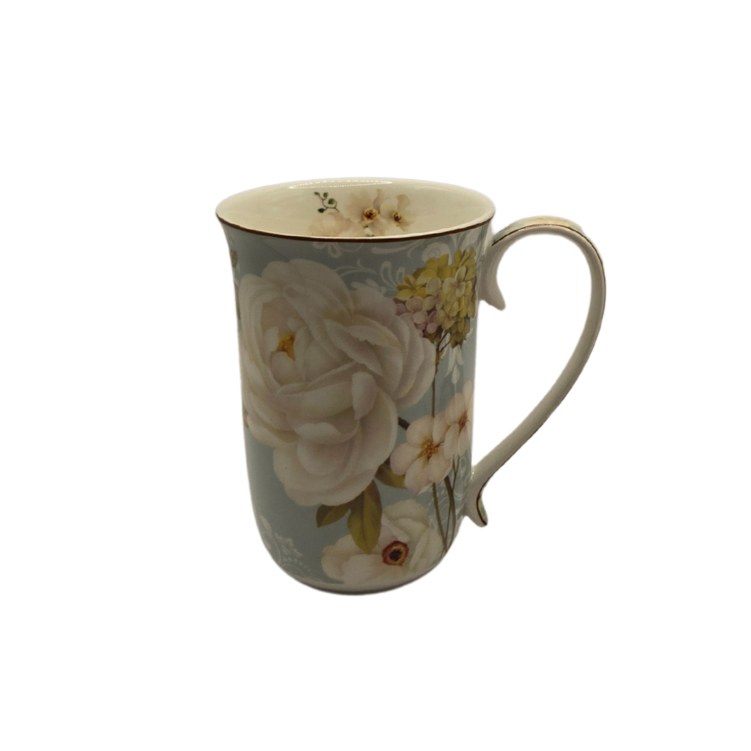 White Rose Fine Bone China Mug with Strainer - 405ml Floral Tea Cup V1026-KLCCW974-CW981