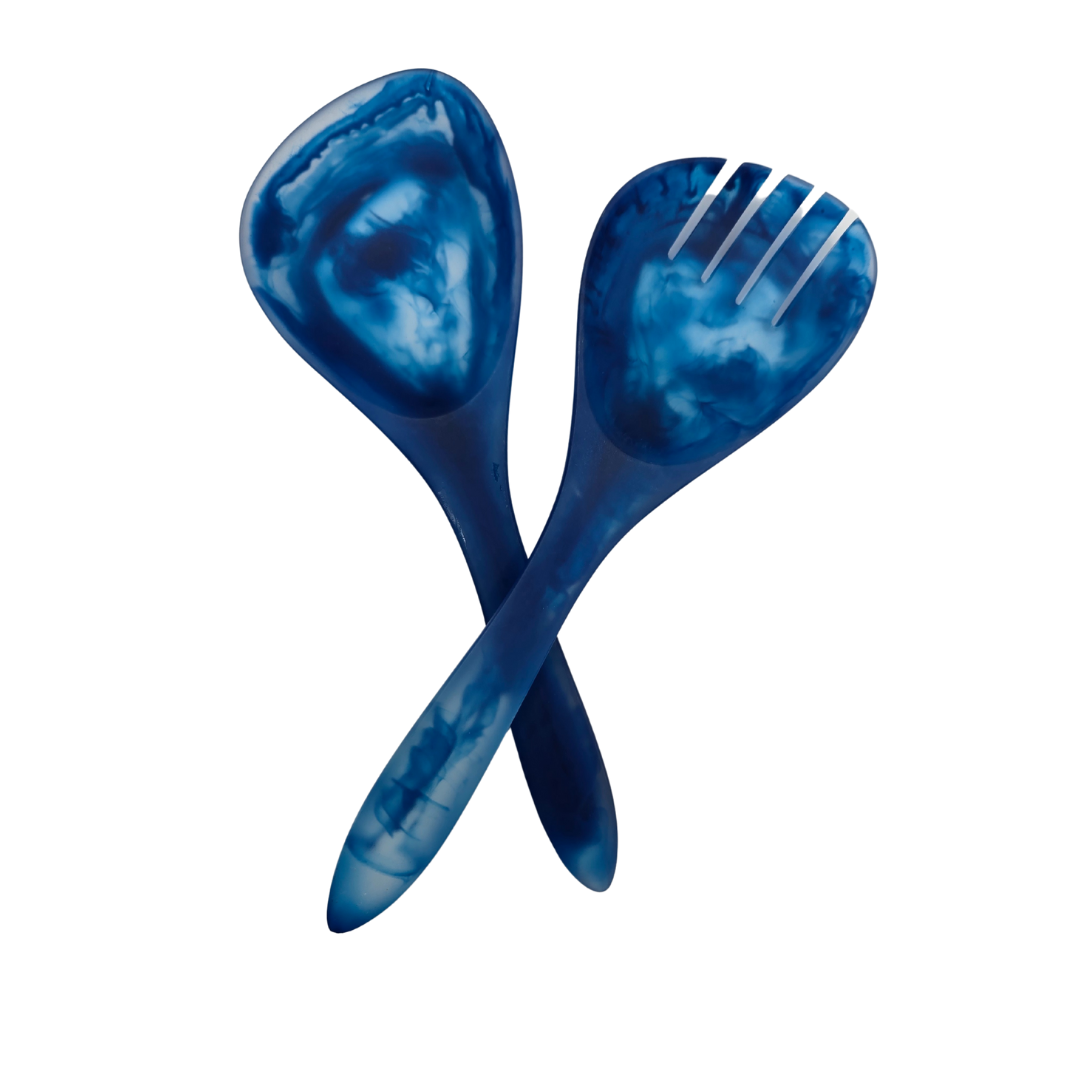 IDRA Blue Swirl Resin Salad Server Set - Handcrafted Marbled Finish V1026-KLCDA0517