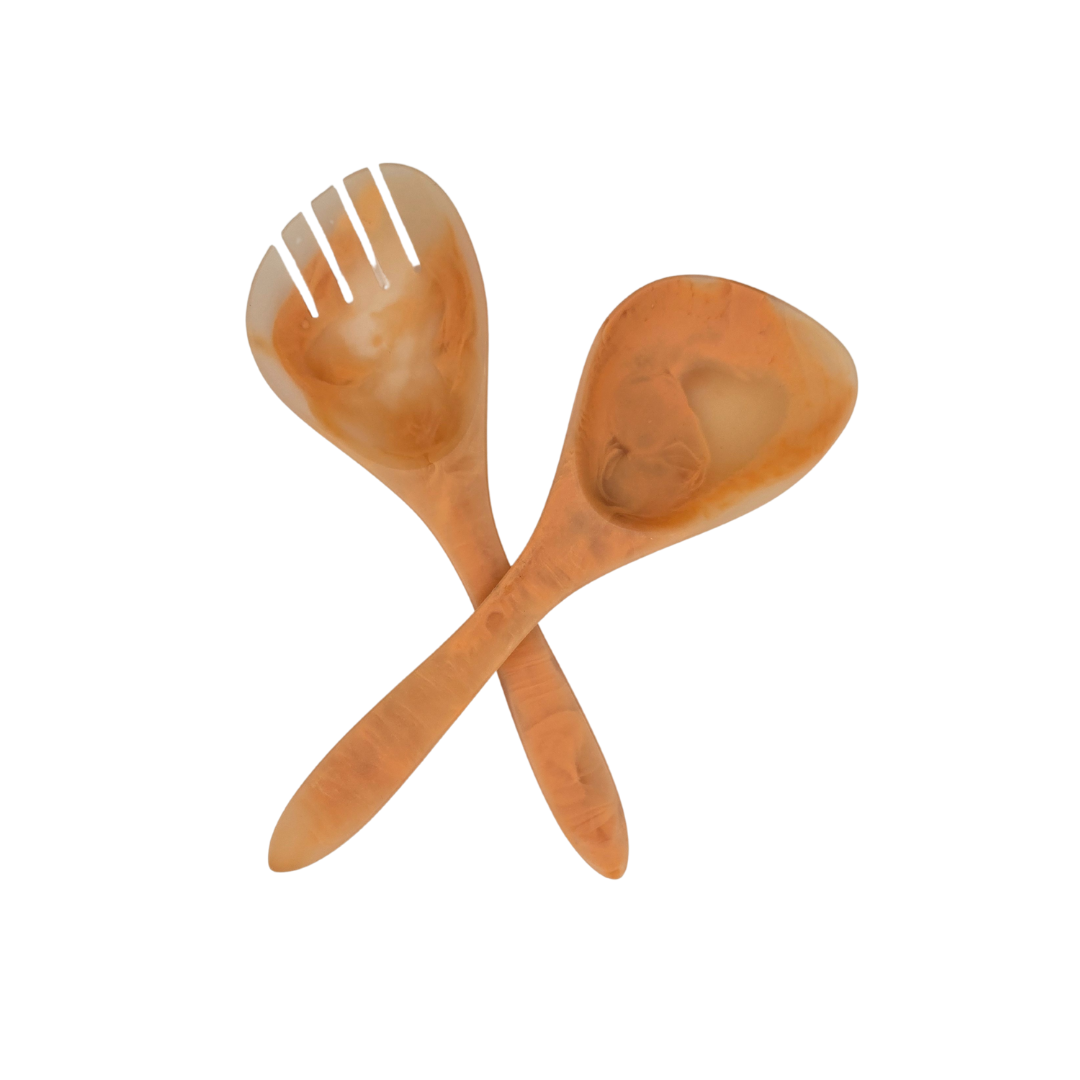 Peach Swirl Resin Salad Server Set -Handcrafted Marbled Finish V1026-KLCDA0518
