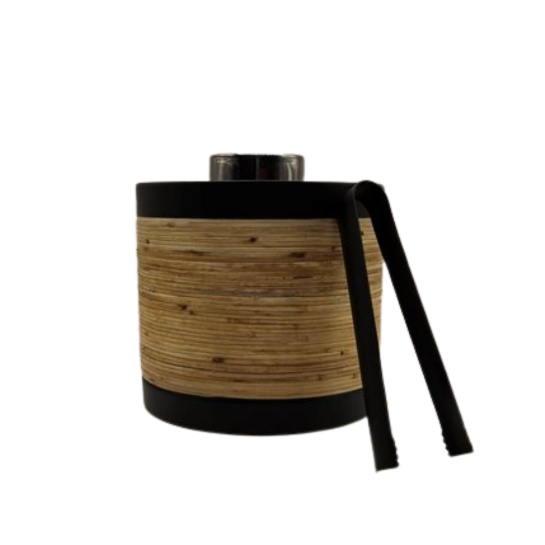 Plantation Ice Bucket with Tongs - Matte Black & Rattan | Stainless Steel Barware V1026-KLCDIM0007