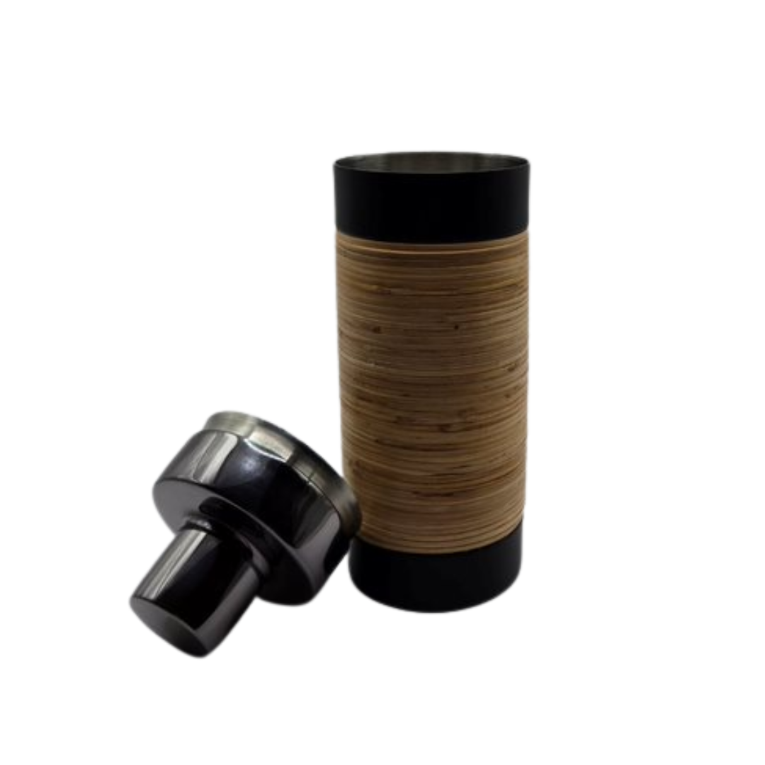 Plantation Cocktail Shaker - Matte Black with Rattan Wrap | Stainless Steel Barware V1026-KLCDIM0008