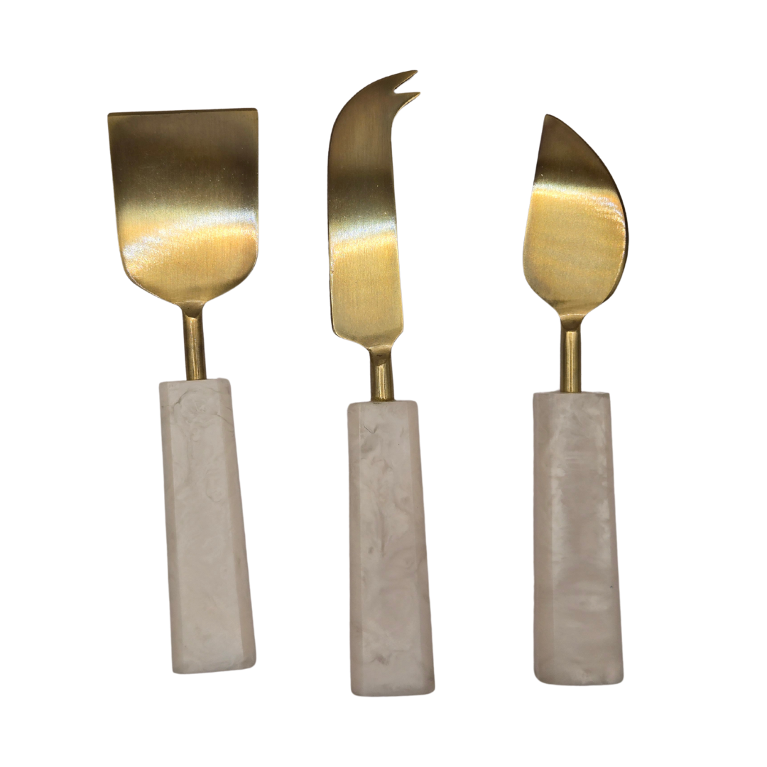 Benny 3-Piece Cheese Knife Set - White Resin & Stainless Steel V1026-KLCHH24100WH