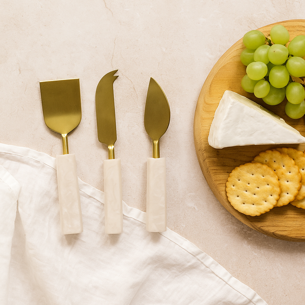 Benny 3-Piece Cheese Knife Set - White Resin & Stainless Steel V1026-KLCHH24100WH