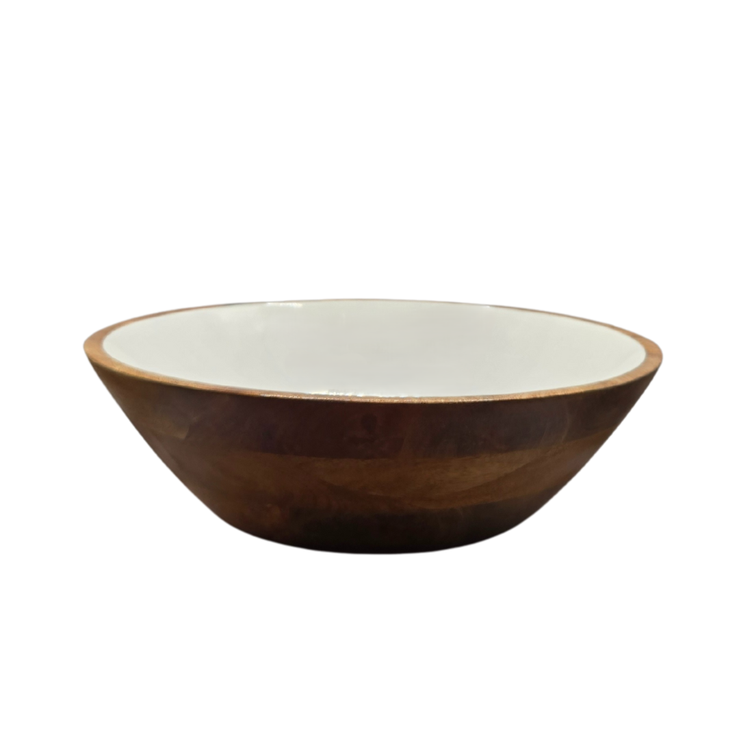 Handcrafted Mango Wood & Enamel Serving Bowl - Natural & Food-Safe V1026-KLCHH24273