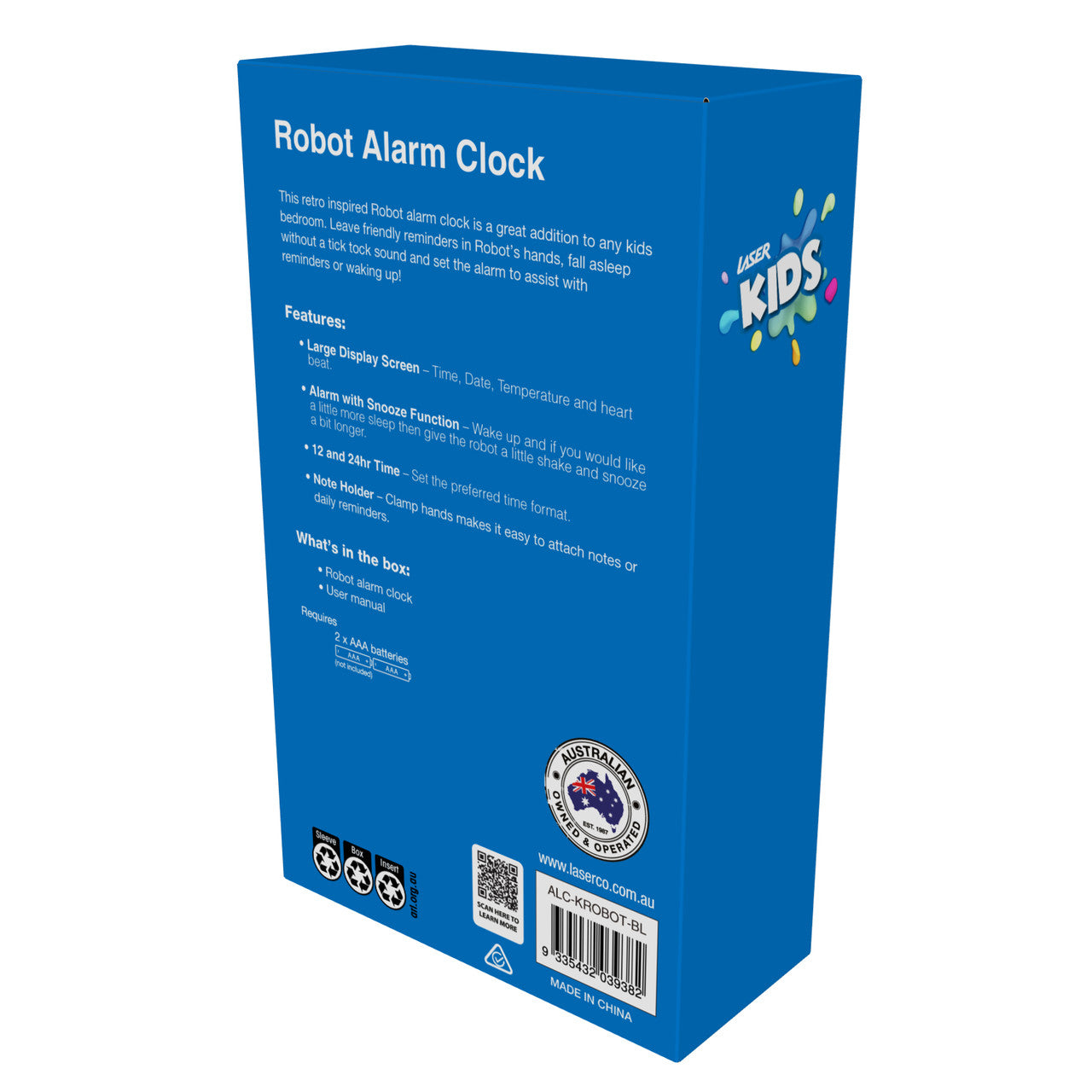 Laser Kids Robot Alarm Clock - Blue V1031-ALC-KROBOT-BL