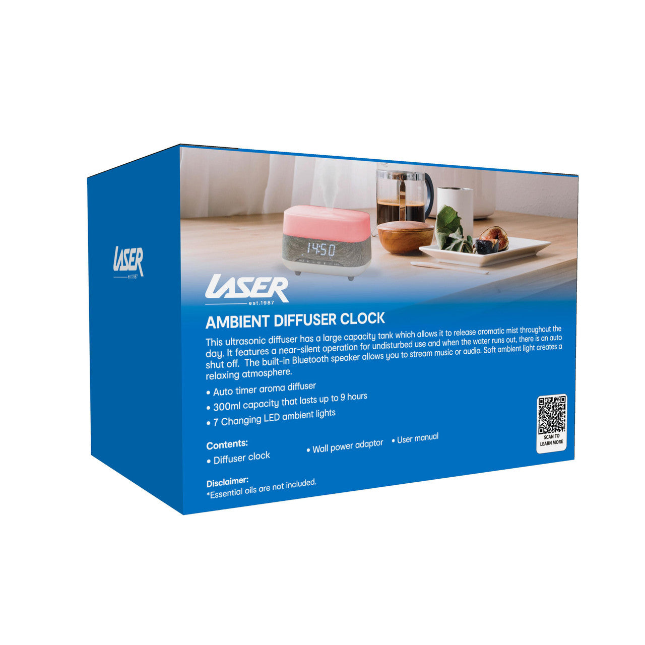 Laser Ambient Diffuser Clock Radio with Bluetooth Speaker & Light V1031-AO-ADSP-924