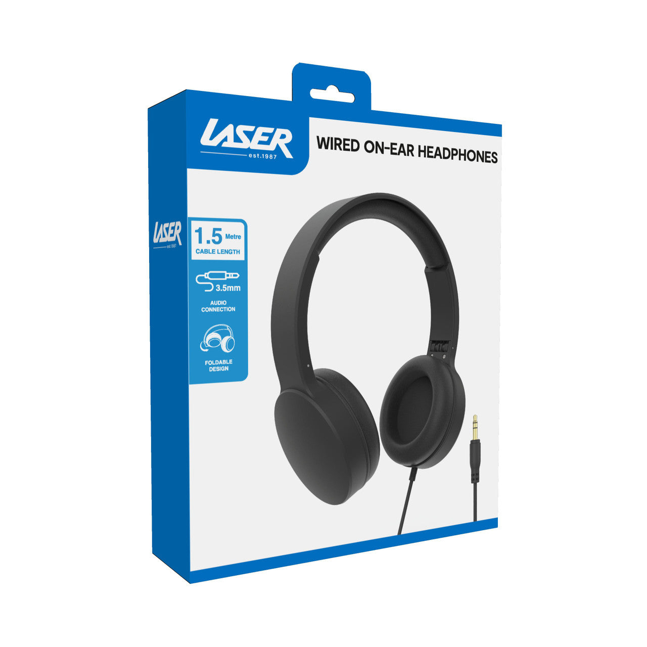 Laser Wired Headphones with 40mm Drivers Black V1031-AO-HEAD22-BLK