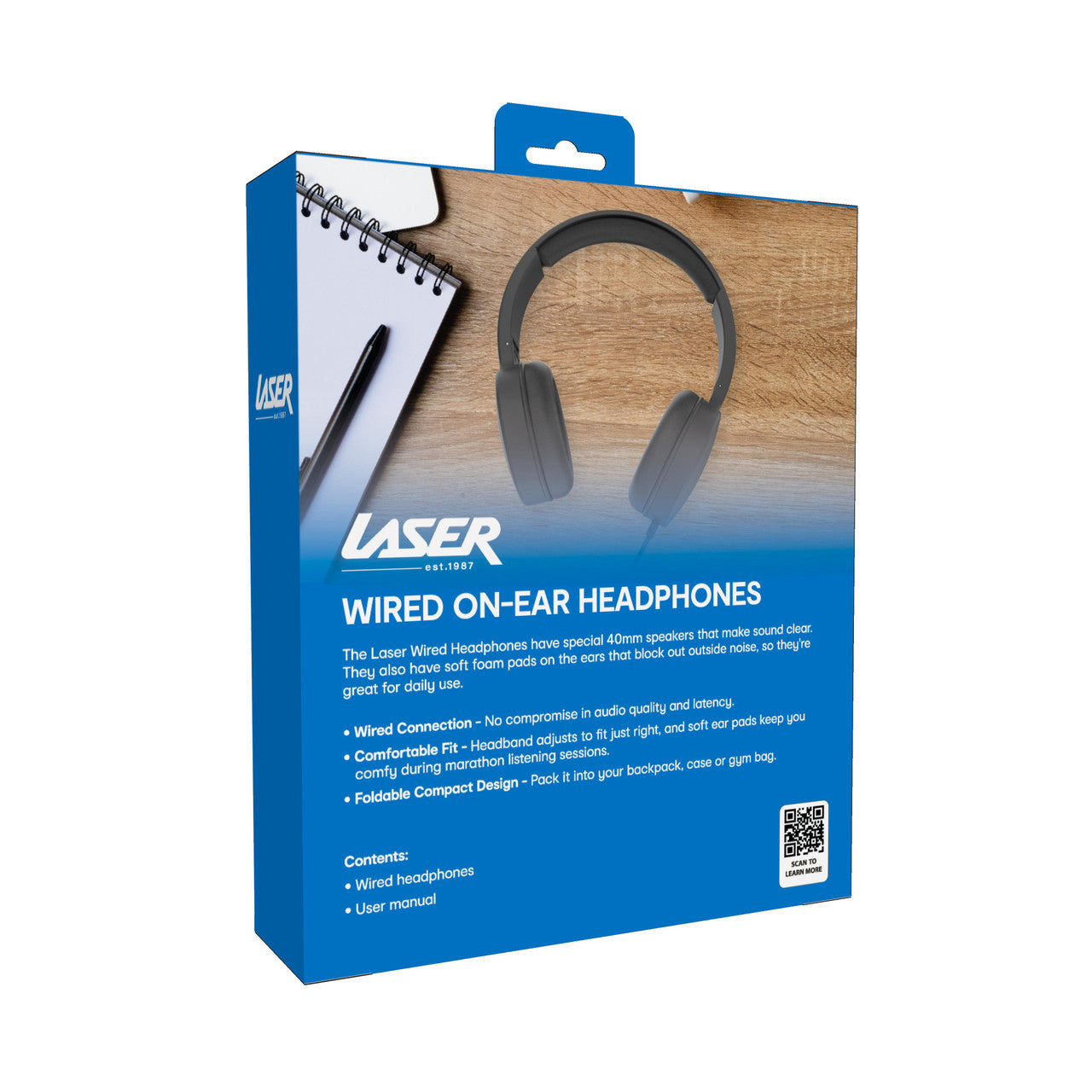 Laser Wired Headphones with 40mm Drivers Black V1031-AO-HEAD22-BLK