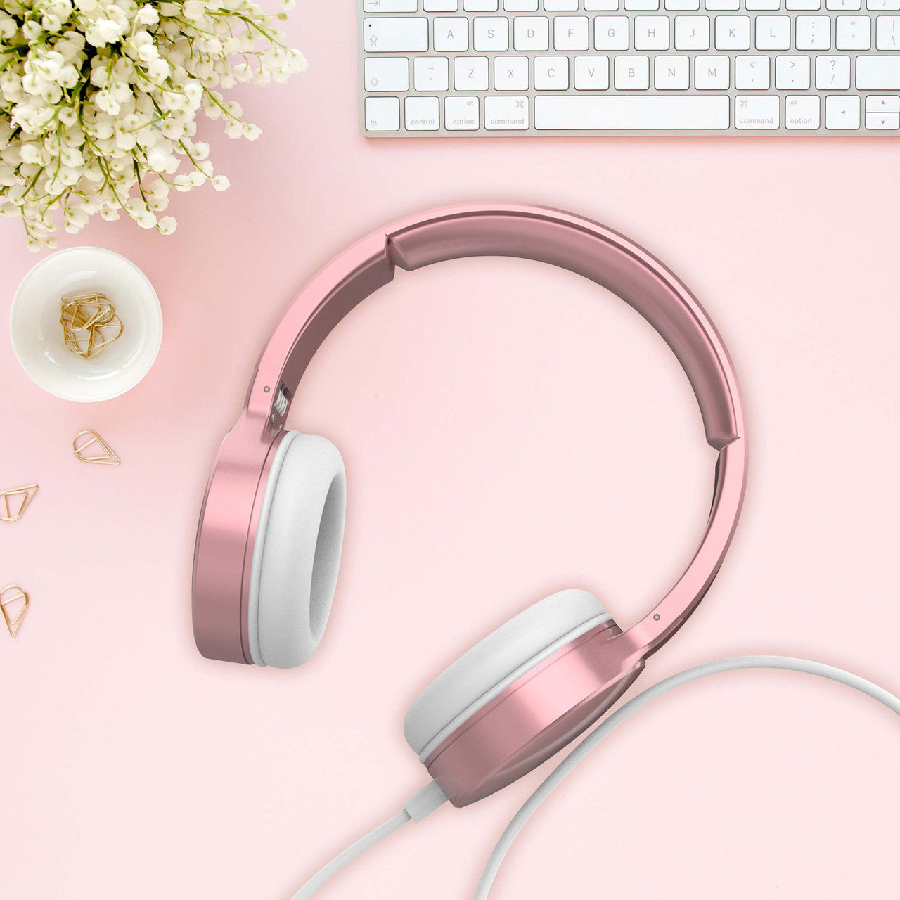 Laser Wired Headphones with 40mm Drivers Rose Gold V1031-AO-HEAD22-ROS