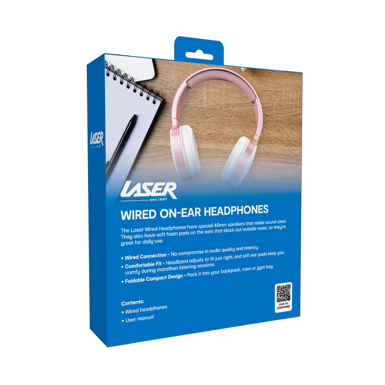 Laser Wired Headphones with 40mm Drivers Rose Gold V1031-AO-HEAD22-ROS