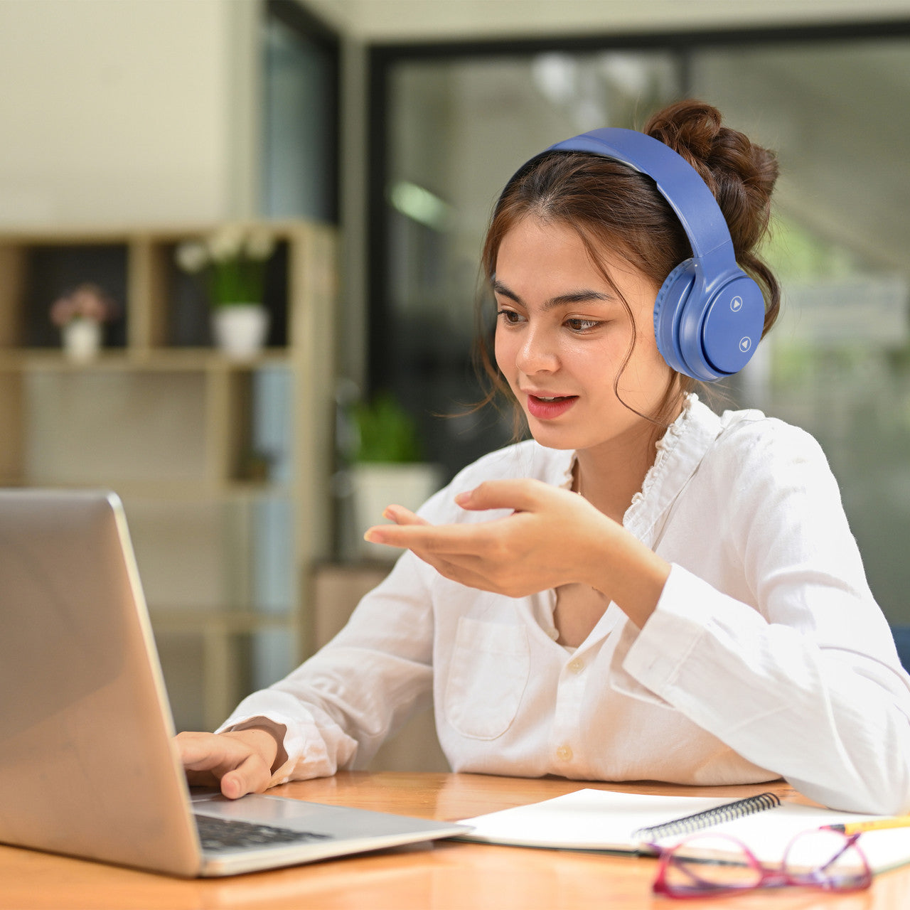 Laser Foldable Bluetooth Headphones with Mic - Navy Blue V1031-AO-HEADB18-N