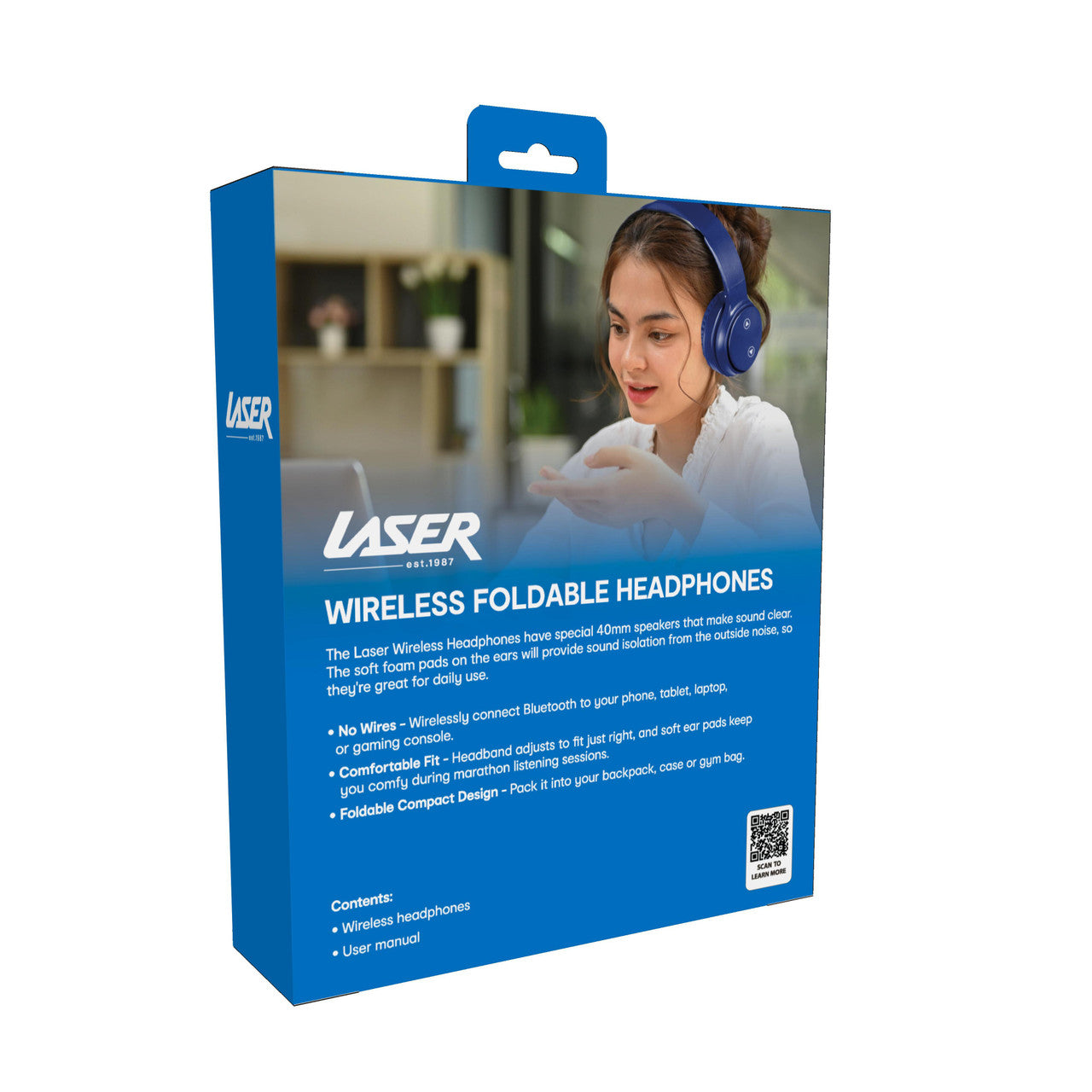 Laser Foldable Bluetooth Headphones with Mic - Navy Blue V1031-AO-HEADB18-N