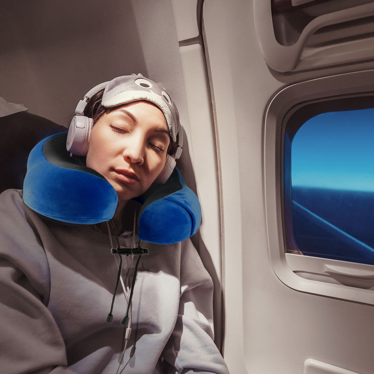 Laser Blue Memory Foam Neck Pillow - Easy Snap V1031-AO-NEDPLL-330
