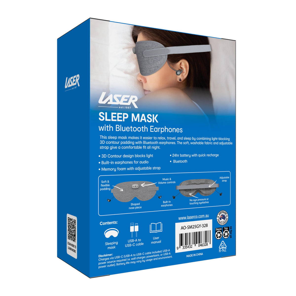 Laser Smart Sleeping Mask Earphone Grey V1031-AO-SM25GY-328