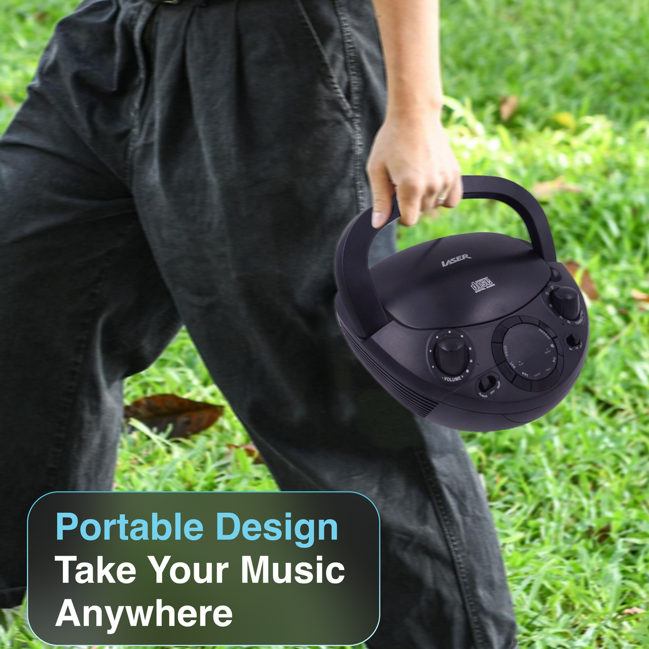 Laser Black Portable CD Boombox with AM/FM Radio V1031-CDBB-200-BLK