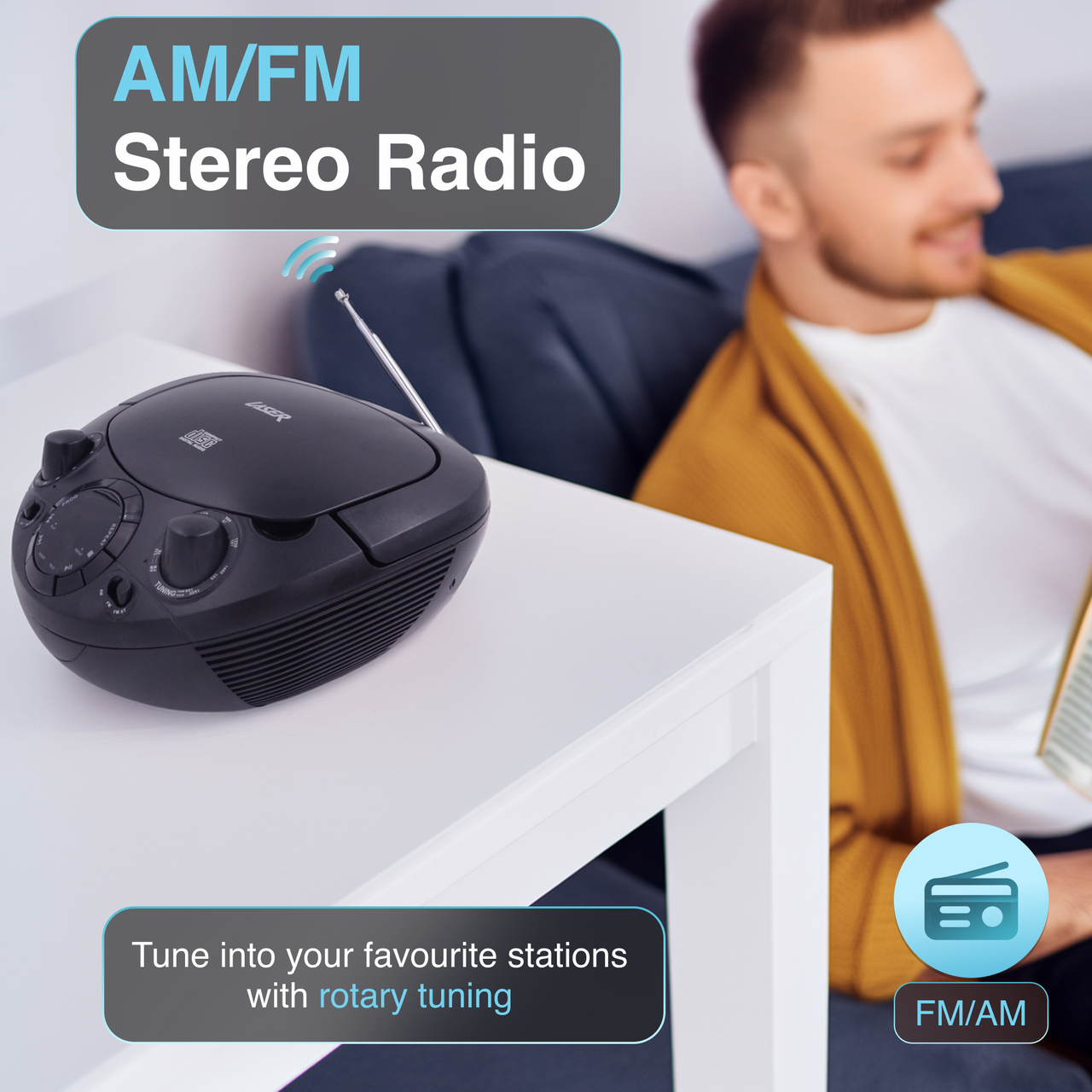 Laser Black Portable CD Boombox with AM/FM Radio V1031-CDBB-200-BLK