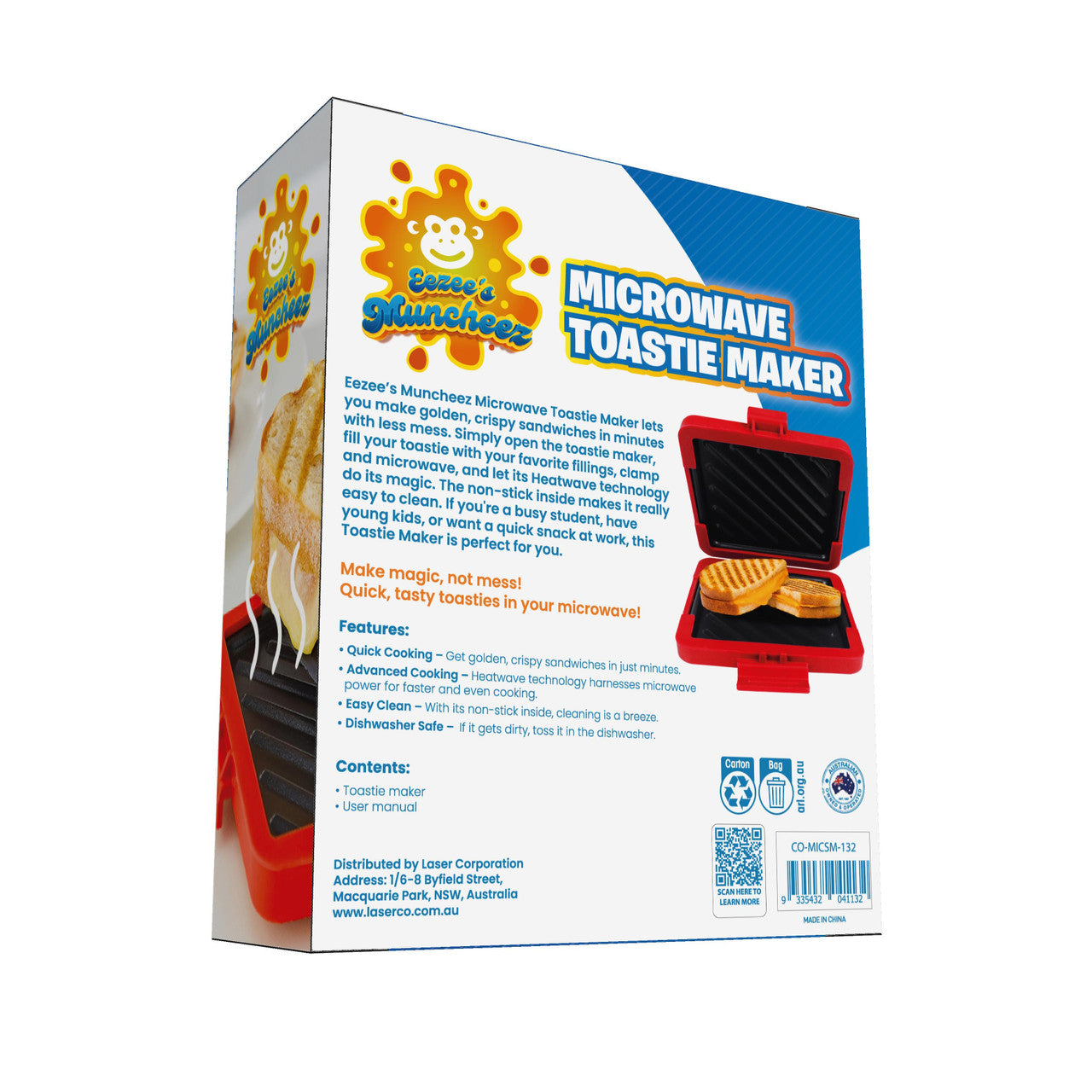 Laser Microwave Toastie Maker with Heatwave Tech Red V1031-CO-MICSM-132