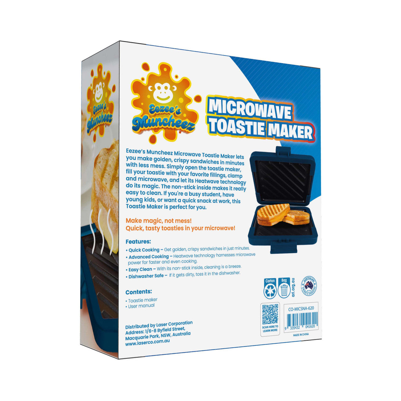 Laser Heatwave Tech Microwave Toastie Maker Blue V1031-CO-MICSNA-620