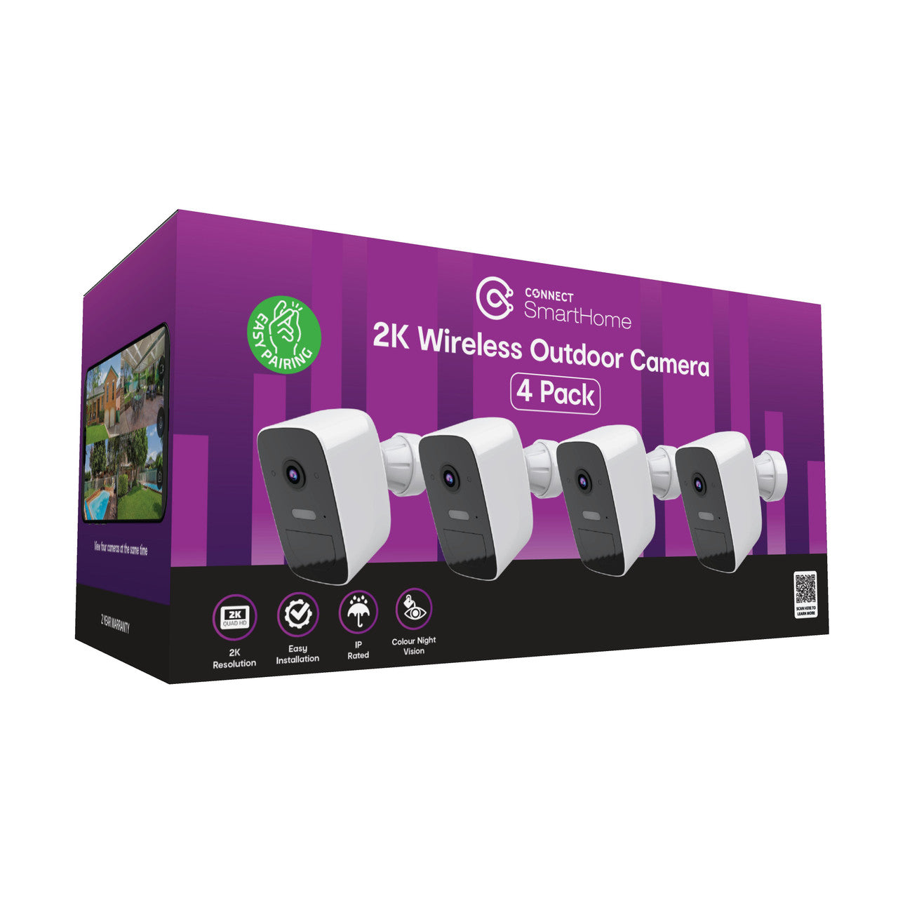 Connect SmartHome Wireless 2K Outdoor Camera 4 Pack V1031-CSH-2KODCQ928