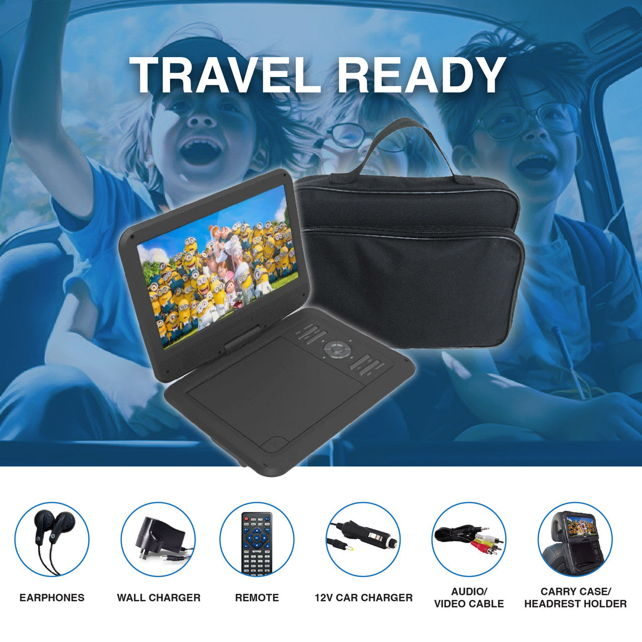 Laser 10" Portable DVD Player with Anti-Skip Technology V1031-DVD-PT-10D