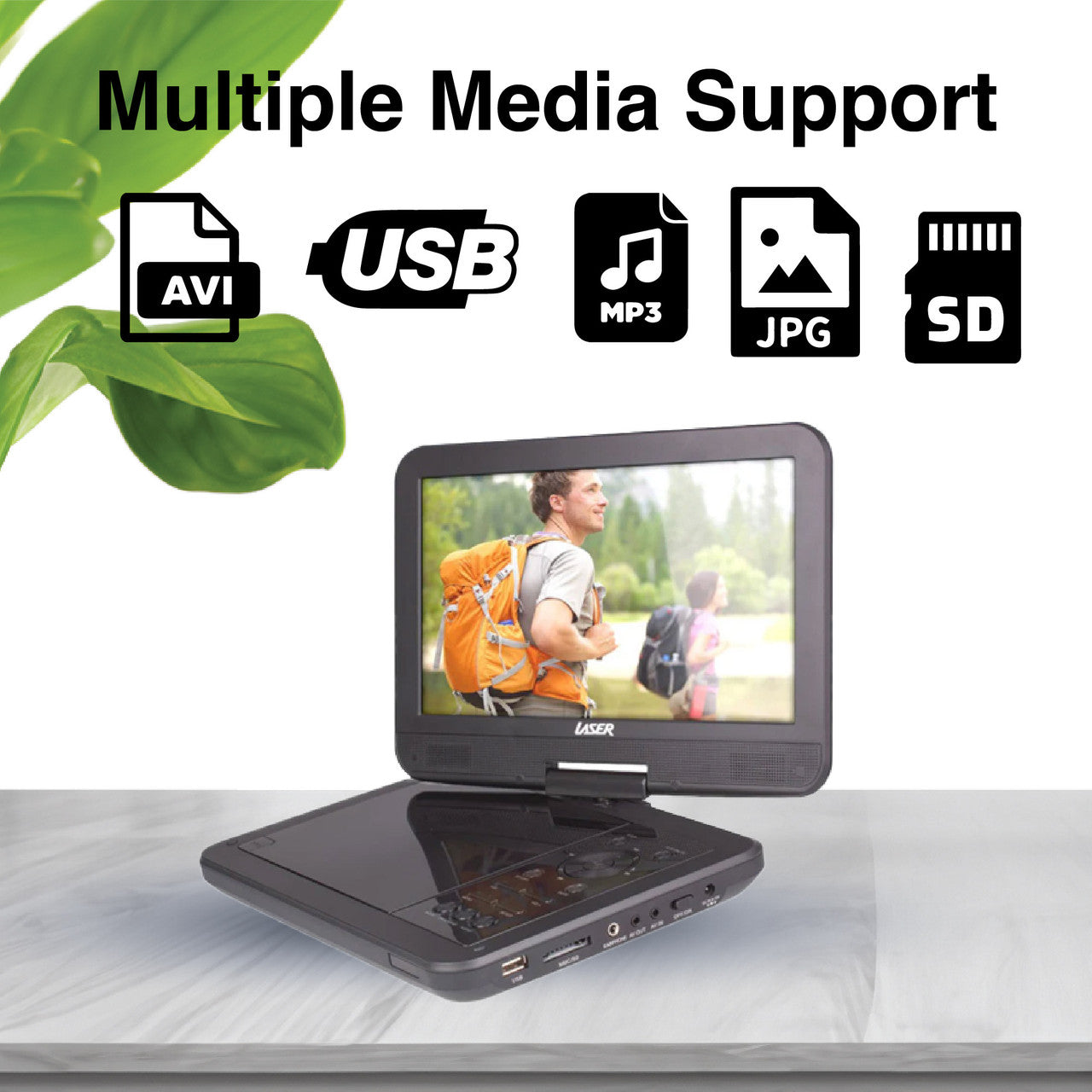 Laser 10" Portable DVD Player with Anti-Skip Technology V1031-DVD-PT-10D