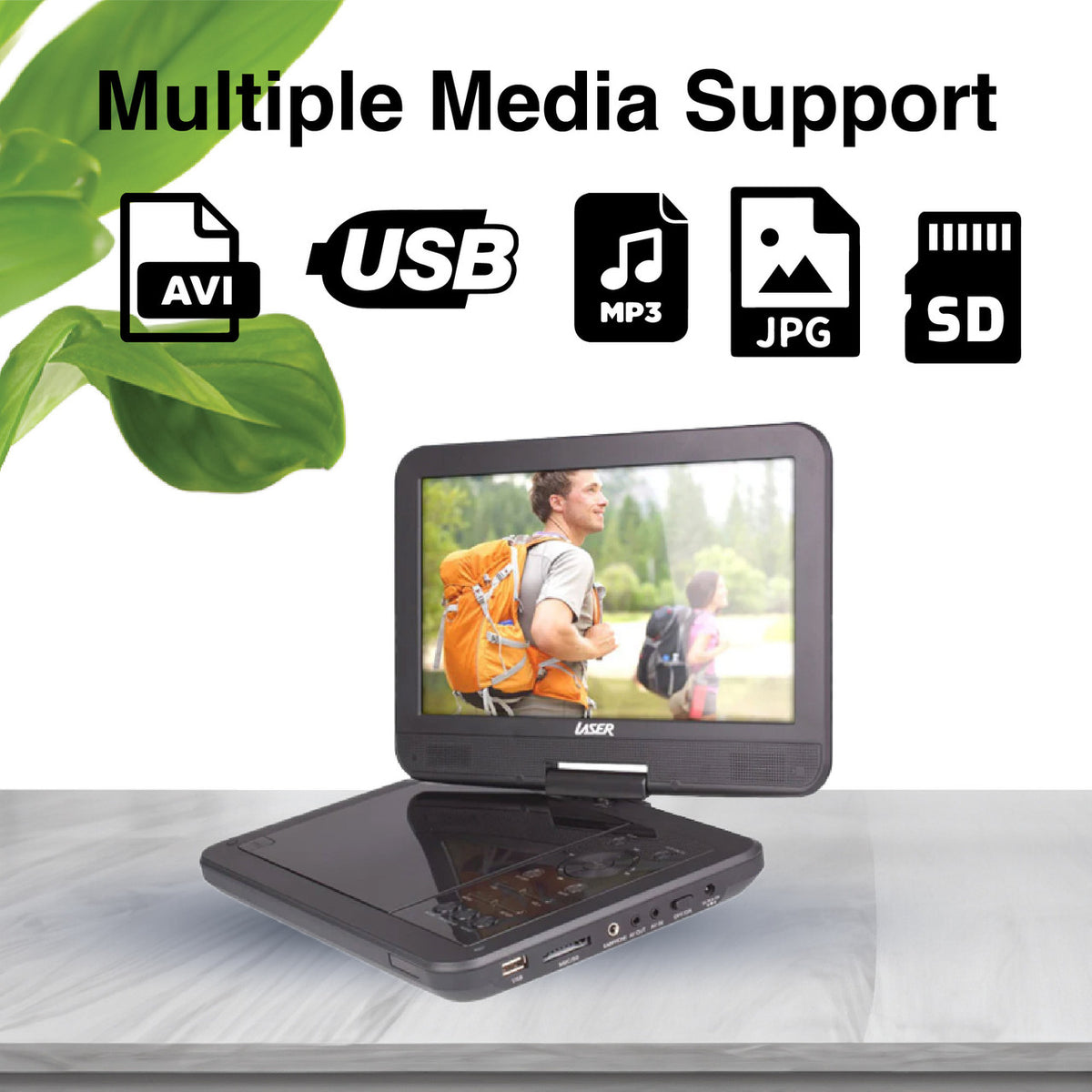 Laser 10" Portable DVD Player with Anti-Skip Technology V1031-DVD-PT-10D