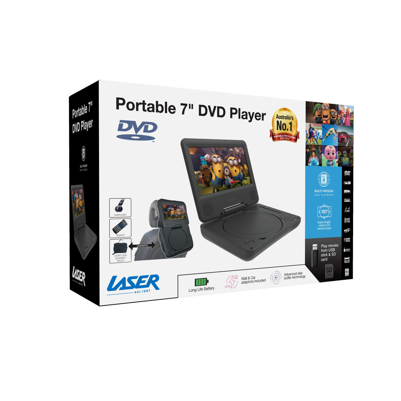 Laser Portable DVD Player 7 inch V1031-DVD-PT-7D