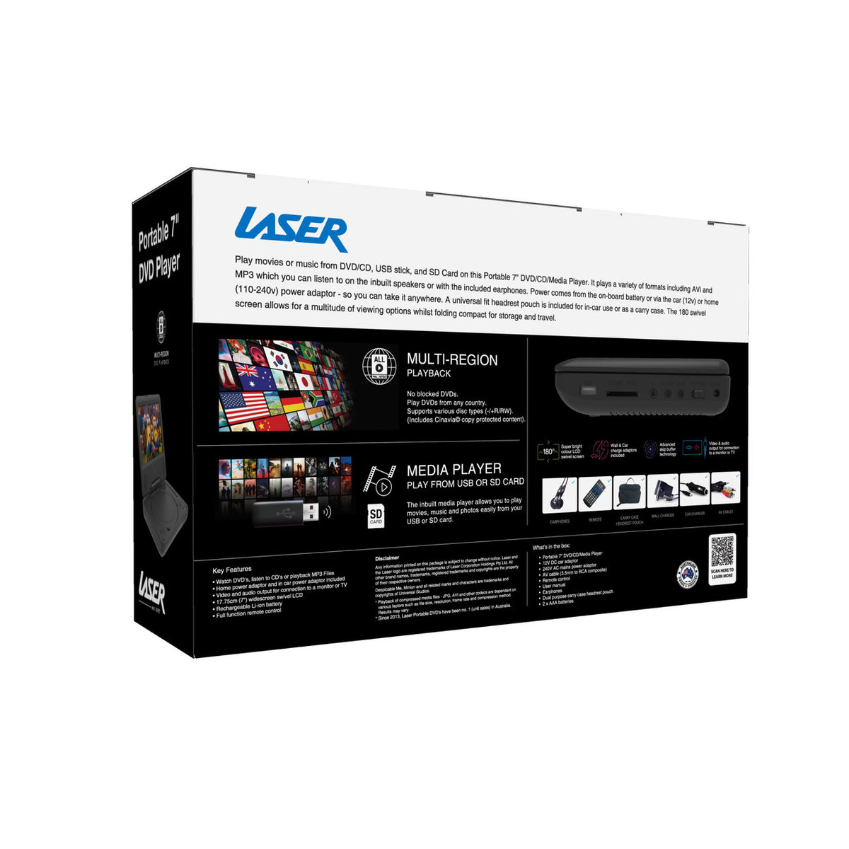 Laser Portable DVD Player 7 inch V1031-DVD-PT-7D