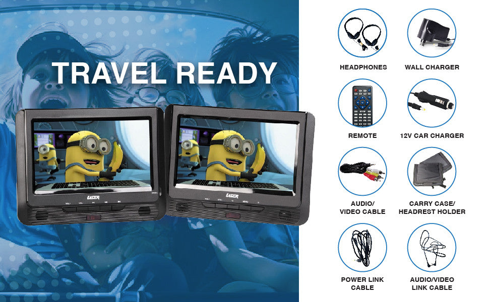 Laser 9 Inch Dual Screen DVD Player Black V1031-DVD-PT9-DUALD