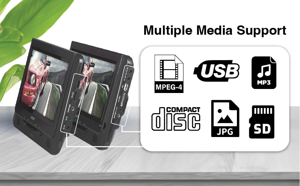 Laser 9 Inch Dual Screen DVD Player Black V1031-DVD-PT9-DUALD