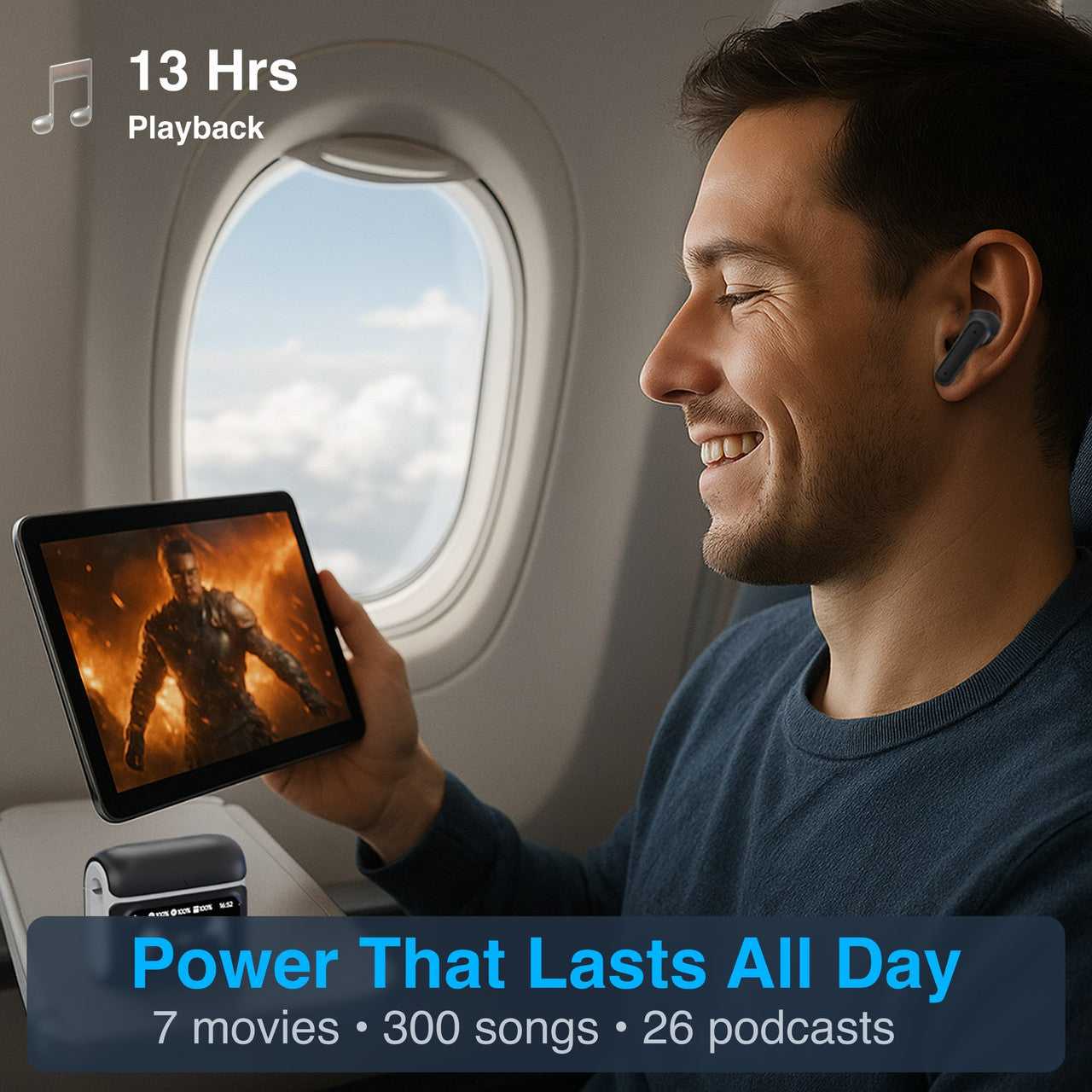 Laser TWS Earbuds ANC with Touch Display Black V1031-EP-DP14BK-195