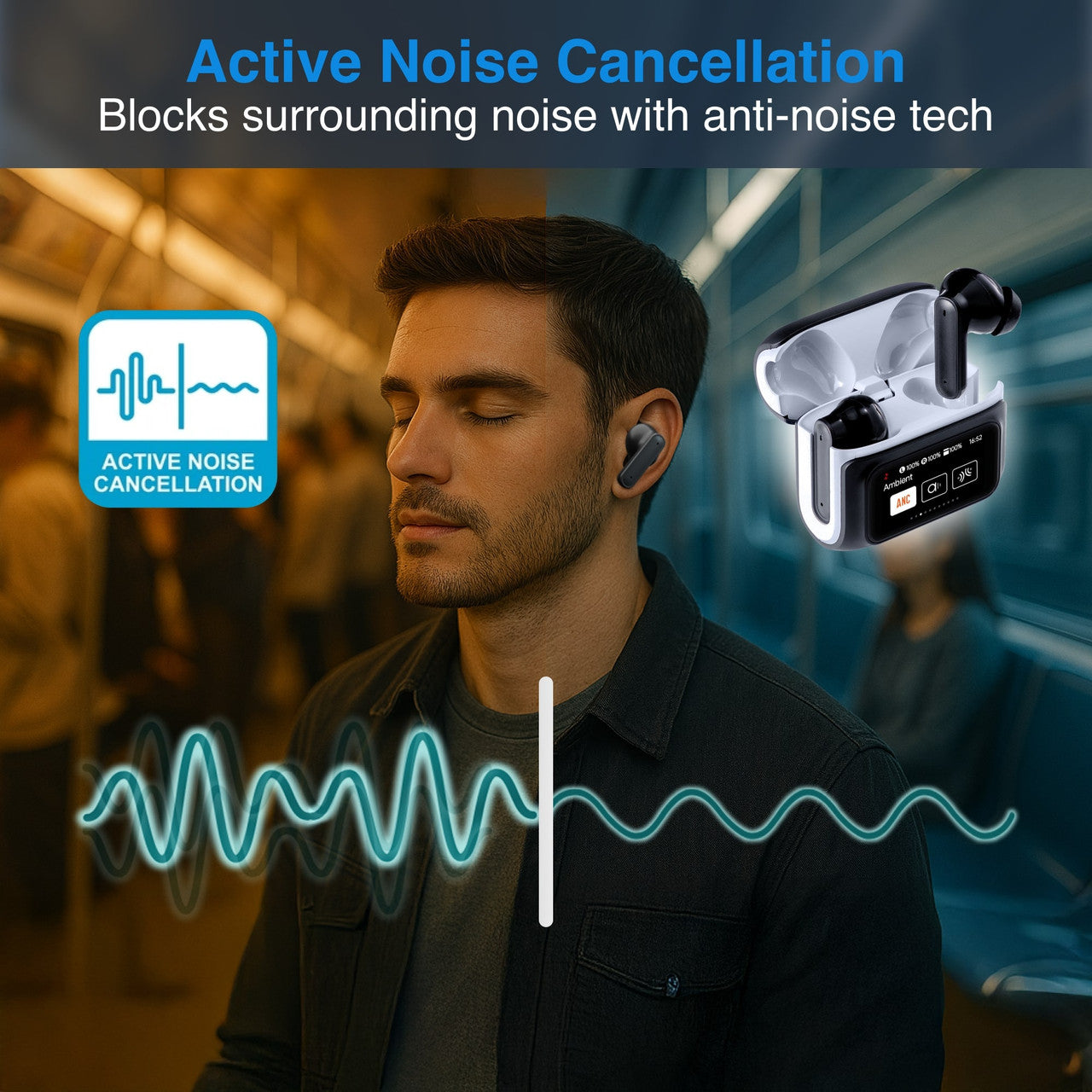 Laser TWS Earbuds ANC with Touch Display Black V1031-EP-DP14BK-195