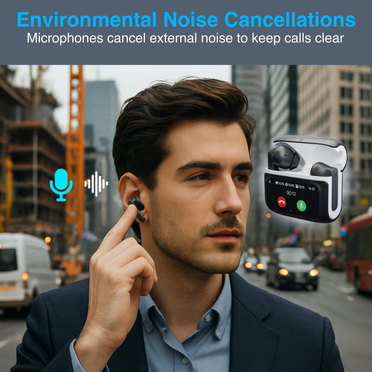 Laser TWS Earbuds ANC with Touch Display Black V1031-EP-DP14BK-195