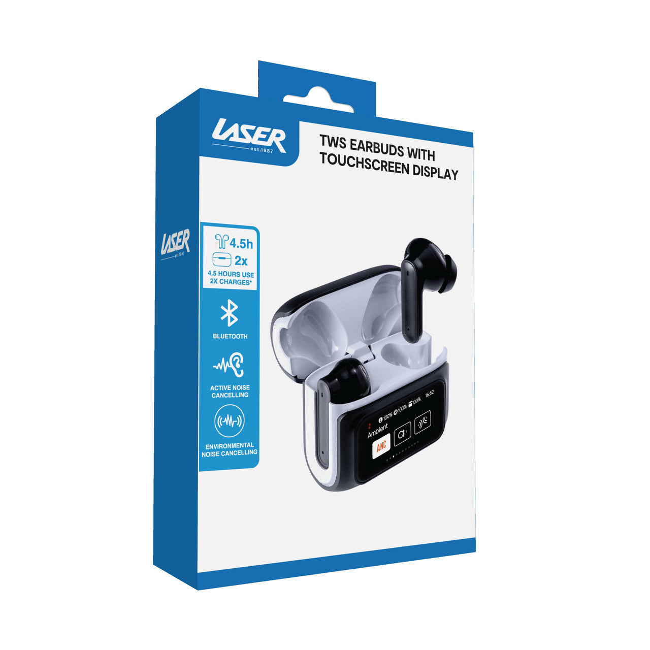 Laser TWS Earbuds ANC with Touch Display Black V1031-EP-DP14BK-195