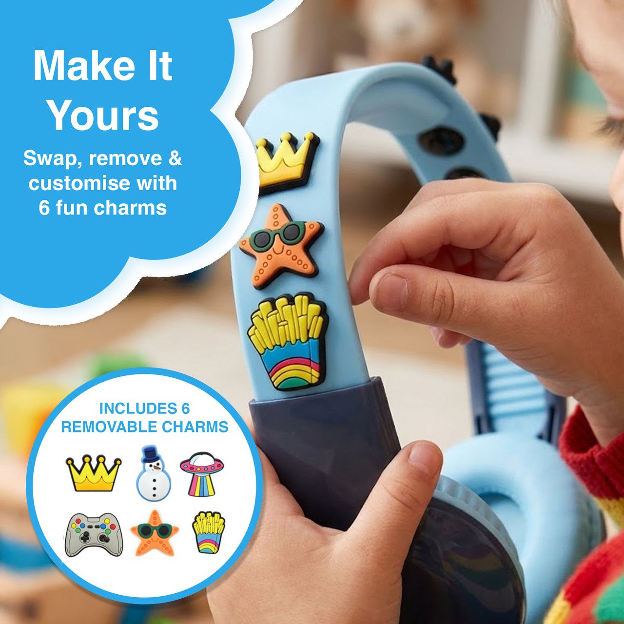 Laser Kids Wired Headphones with Charms Blue V1031-HP-KW26BL-001