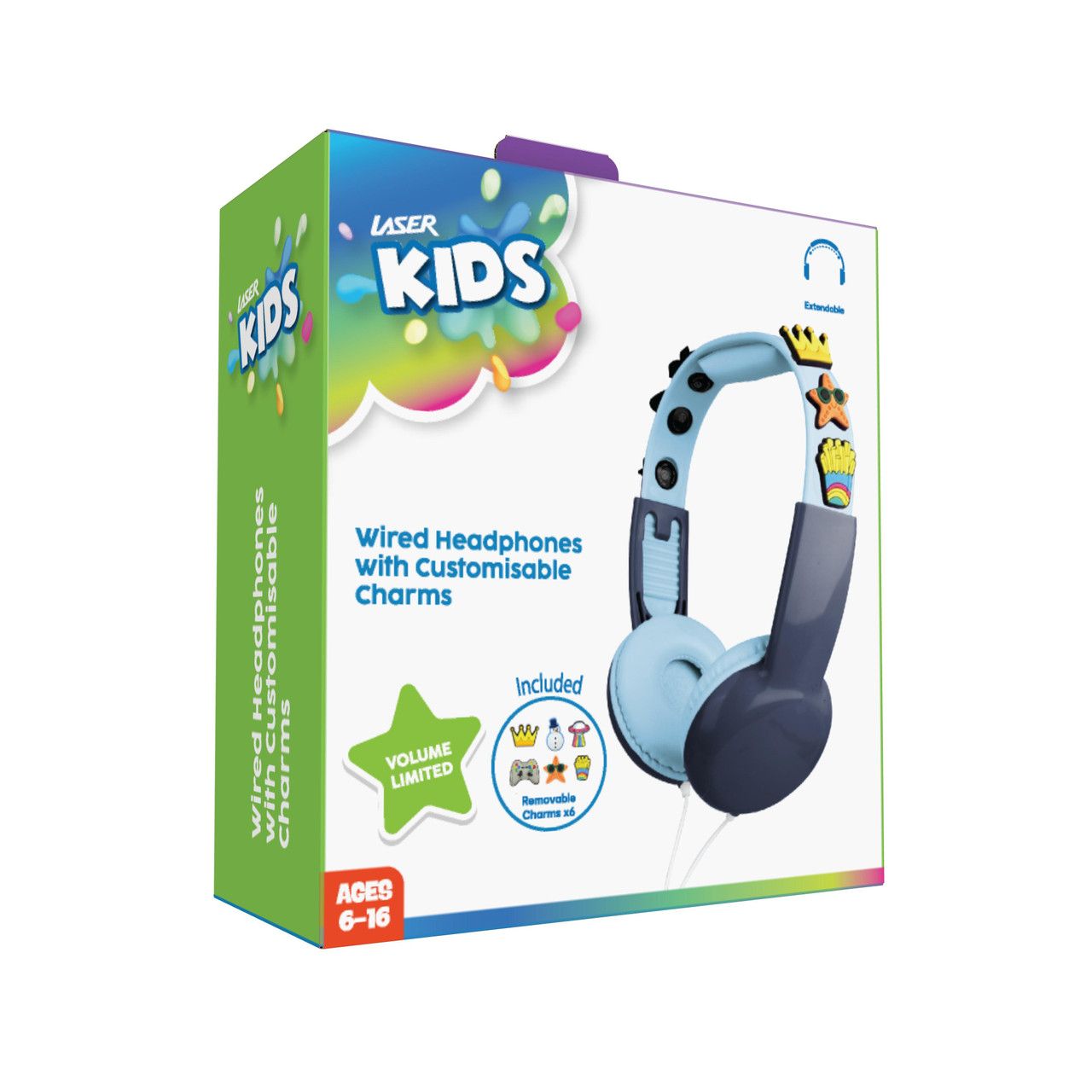 Laser Kids Wired Headphones with Charms Blue V1031-HP-KW26BL-001