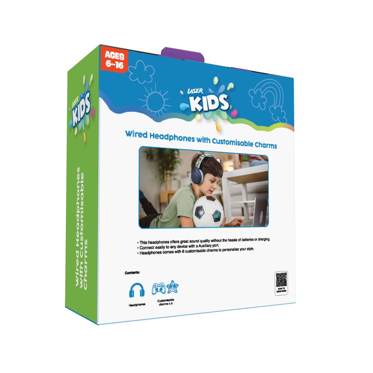 Laser Kids Wired Headphones with Charms Blue V1031-HP-KW26BL-001