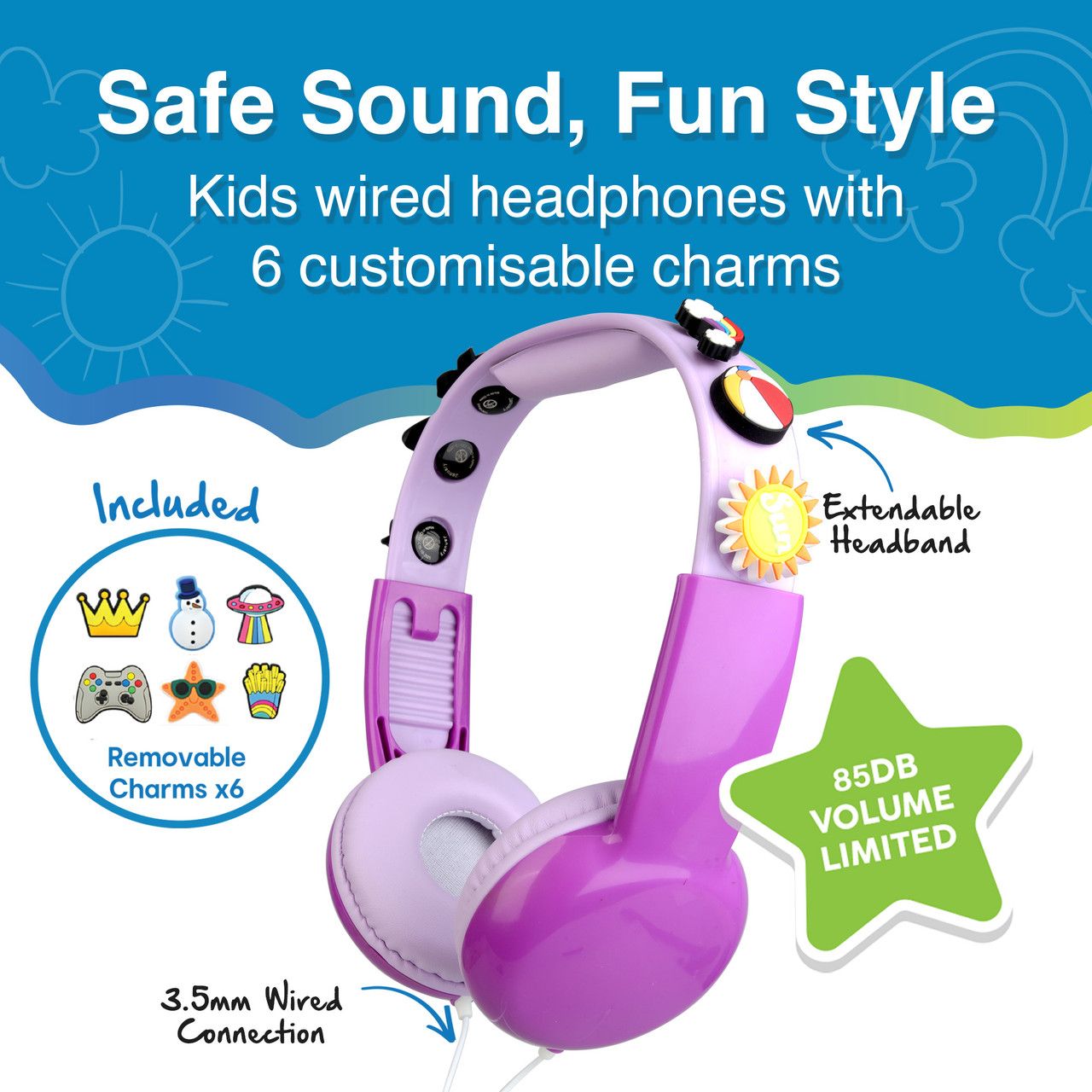 Laser Kids Wired Headphones with Charms Pink V1031-HP-KW26PK-018