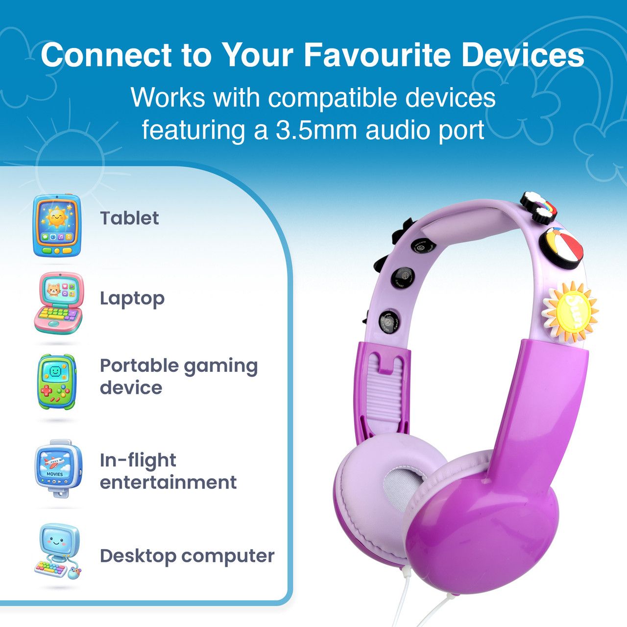 Laser Kids Wired Headphones with Charms Pink V1031-HP-KW26PK-018