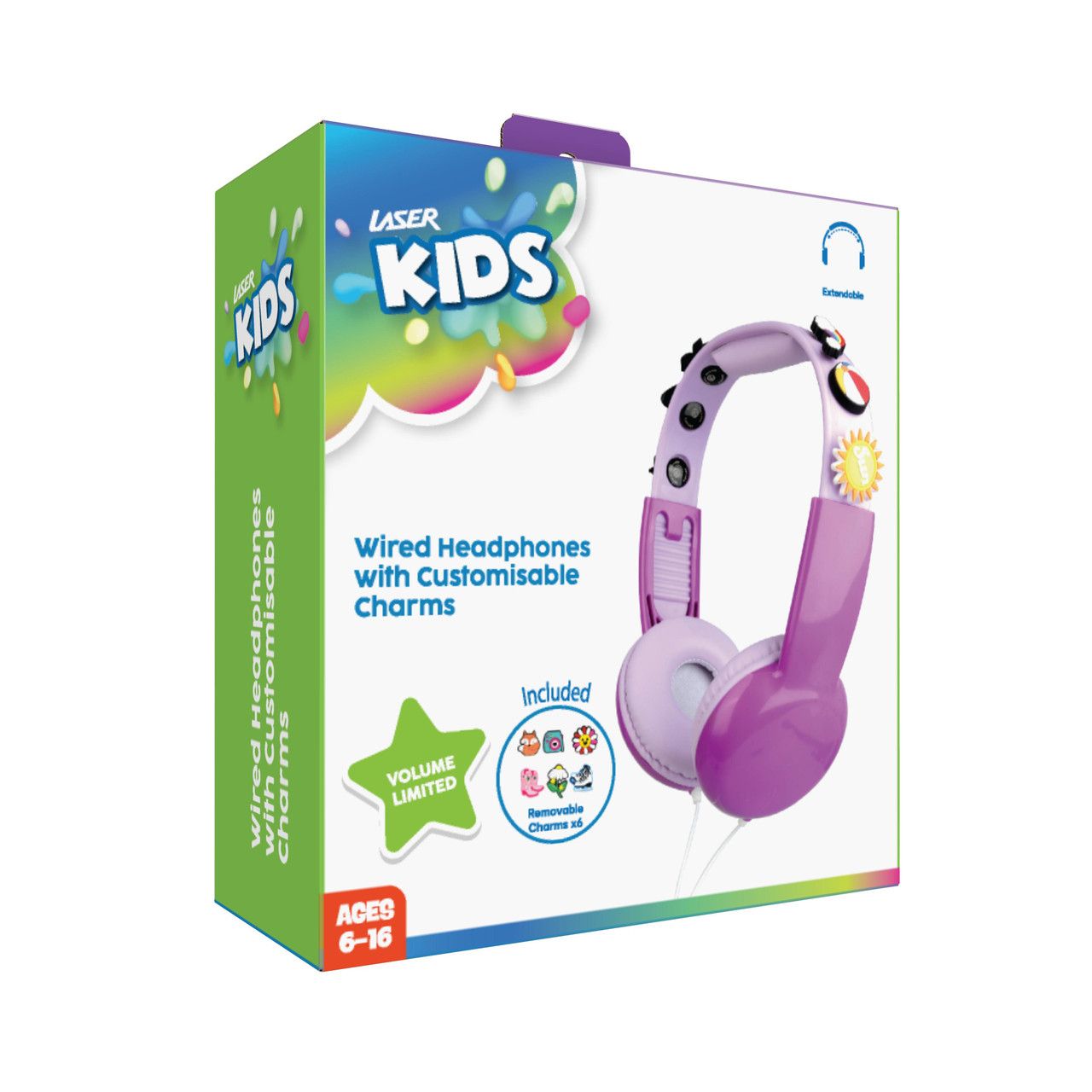 Laser Kids Wired Headphones with Charms Pink V1031-HP-KW26PK-018