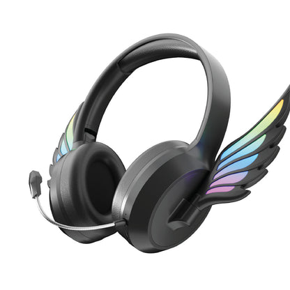Laser Kids Angel Wings Headphones with Mic Black V1031-HP-KWINBK-430
