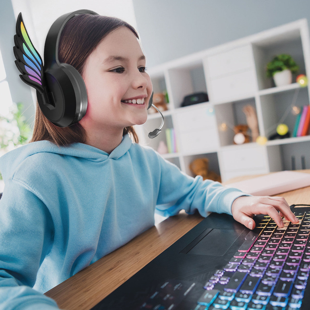 Laser Kids Angel Wings Headphones with Mic Black V1031-HP-KWINBK-430