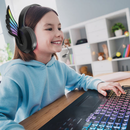 Laser Kids Angel Wings Headphones with Mic Black V1031-HP-KWINBK-430