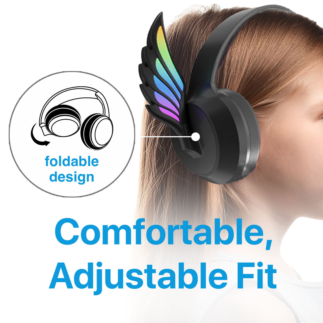 Laser Kids Angel Wings Headphones with Mic Black V1031-HP-KWINBK-430