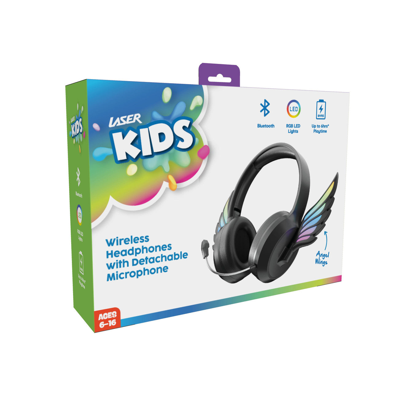 Laser Kids Angel Wings Headphones with Mic Black V1031-HP-KWINBK-430