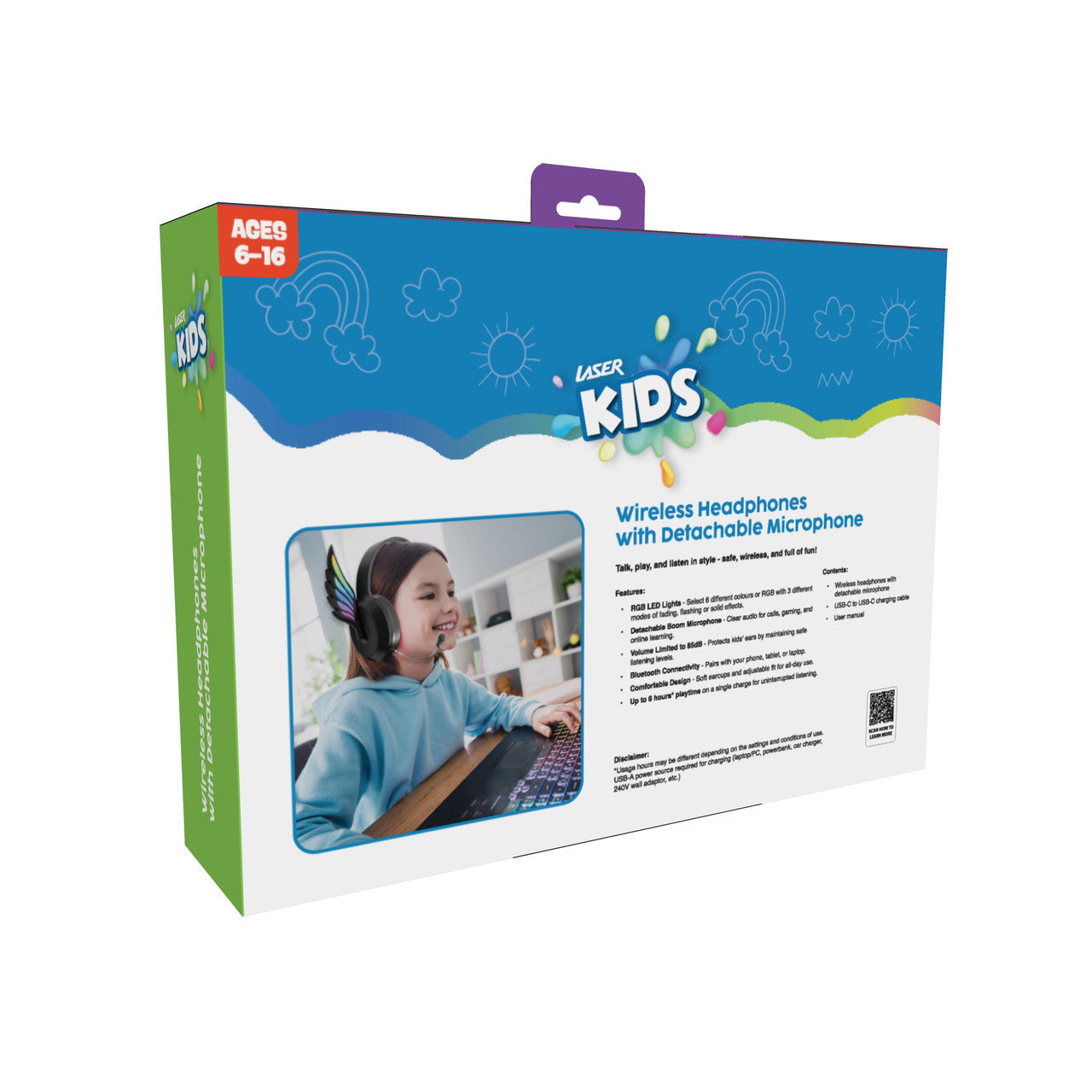 Laser Kids Angel Wings Headphones with Mic Black V1031-HP-KWINBK-430