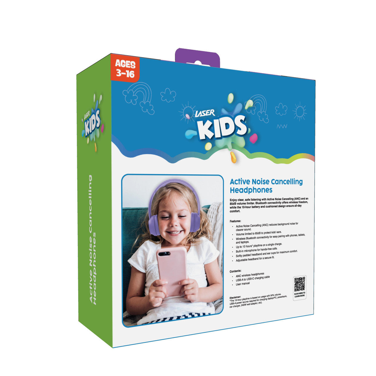 Laser Volume Limited ANC Kids Headphones Lilac V1031-HPS-KANCL-071