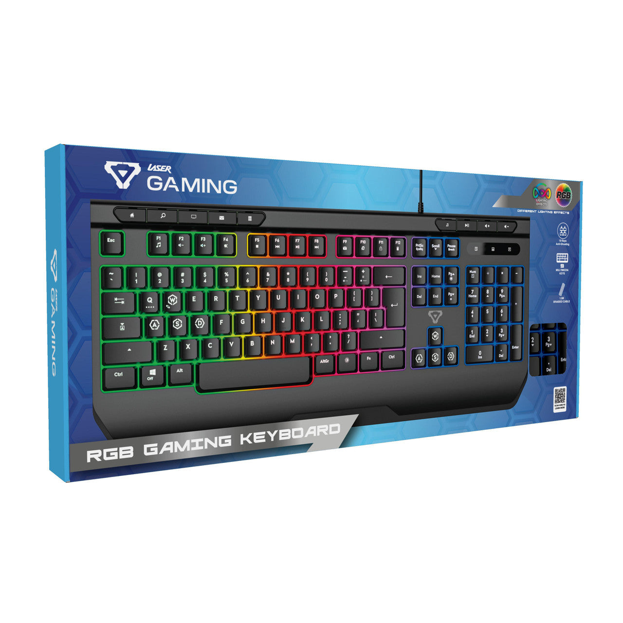 Laser RGB Gaming Keyboard with Anti-Ghosting Keys V1031-KB-MBK701-BK